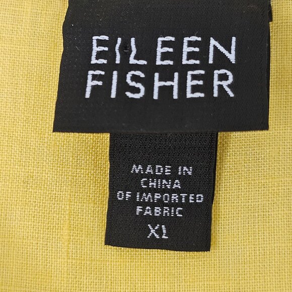 Eileen Fisher Yellow Button Up Top 100% Irish Linen Hand Painted Red Apples XL - Picture 3 of 16